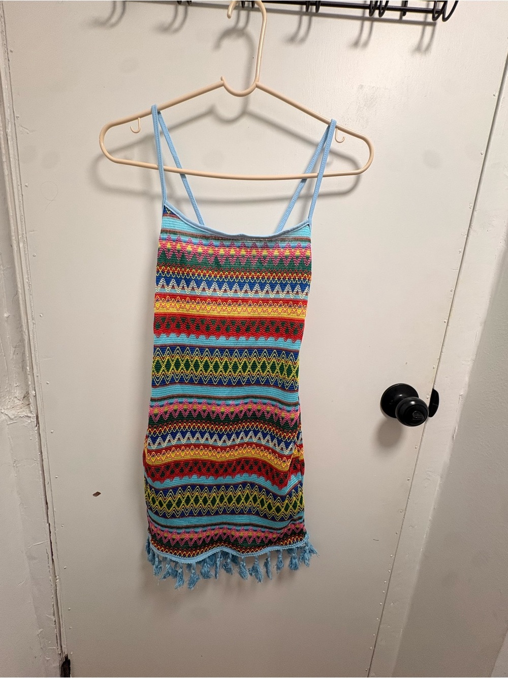 SHEIN Multicolor Striped Mini Dress with Light Blue Trim